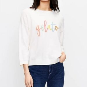 LOFT Gelato Print Cream Cotton Sweater Size Small